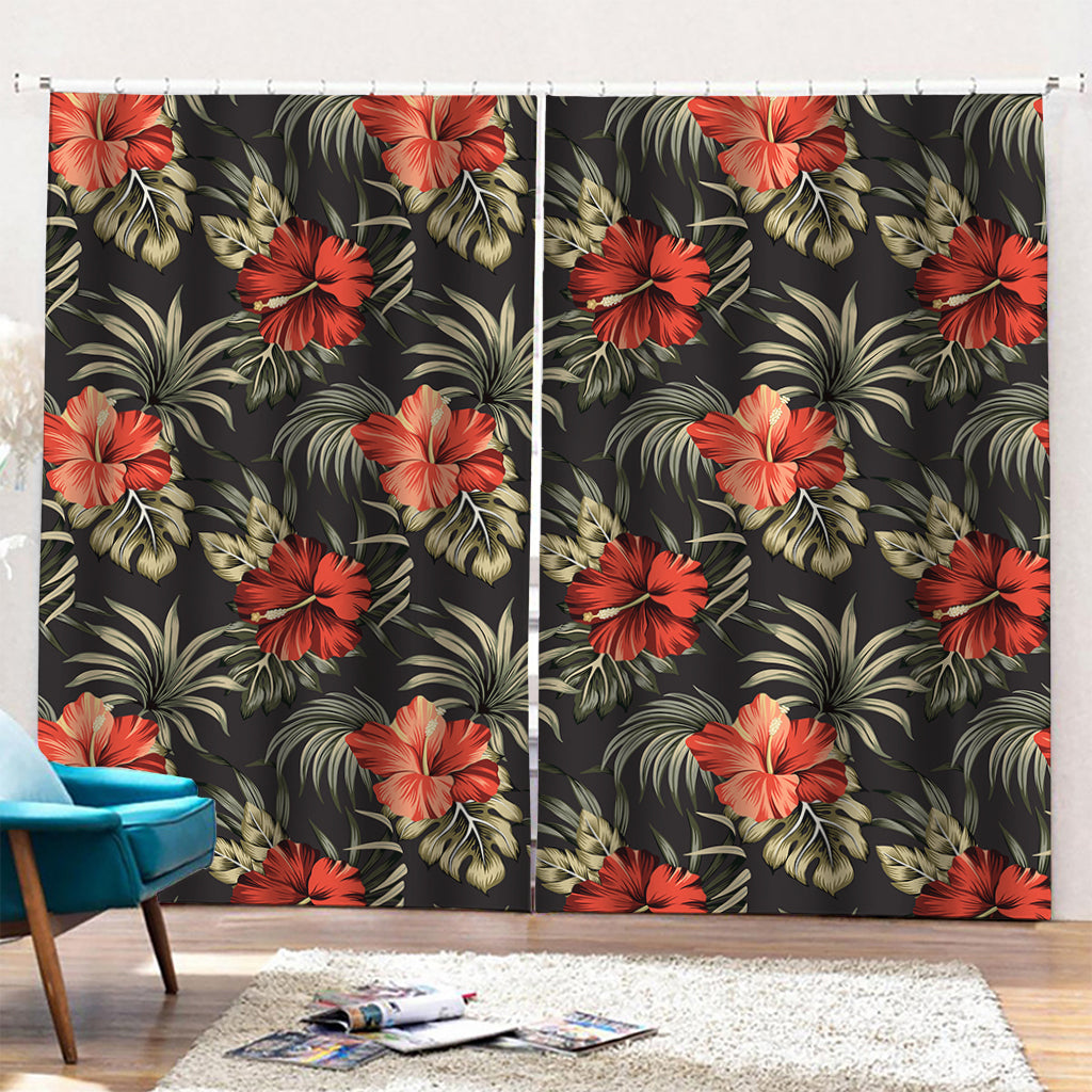 Vintage Tropical Hibiscus Floral Print Pencil Pleat Curtains