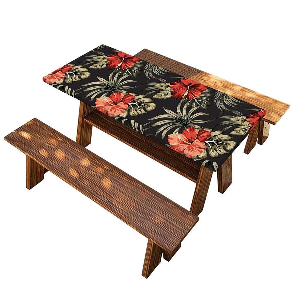 Vintage Tropical Hibiscus Floral Print Picnic Table Cover