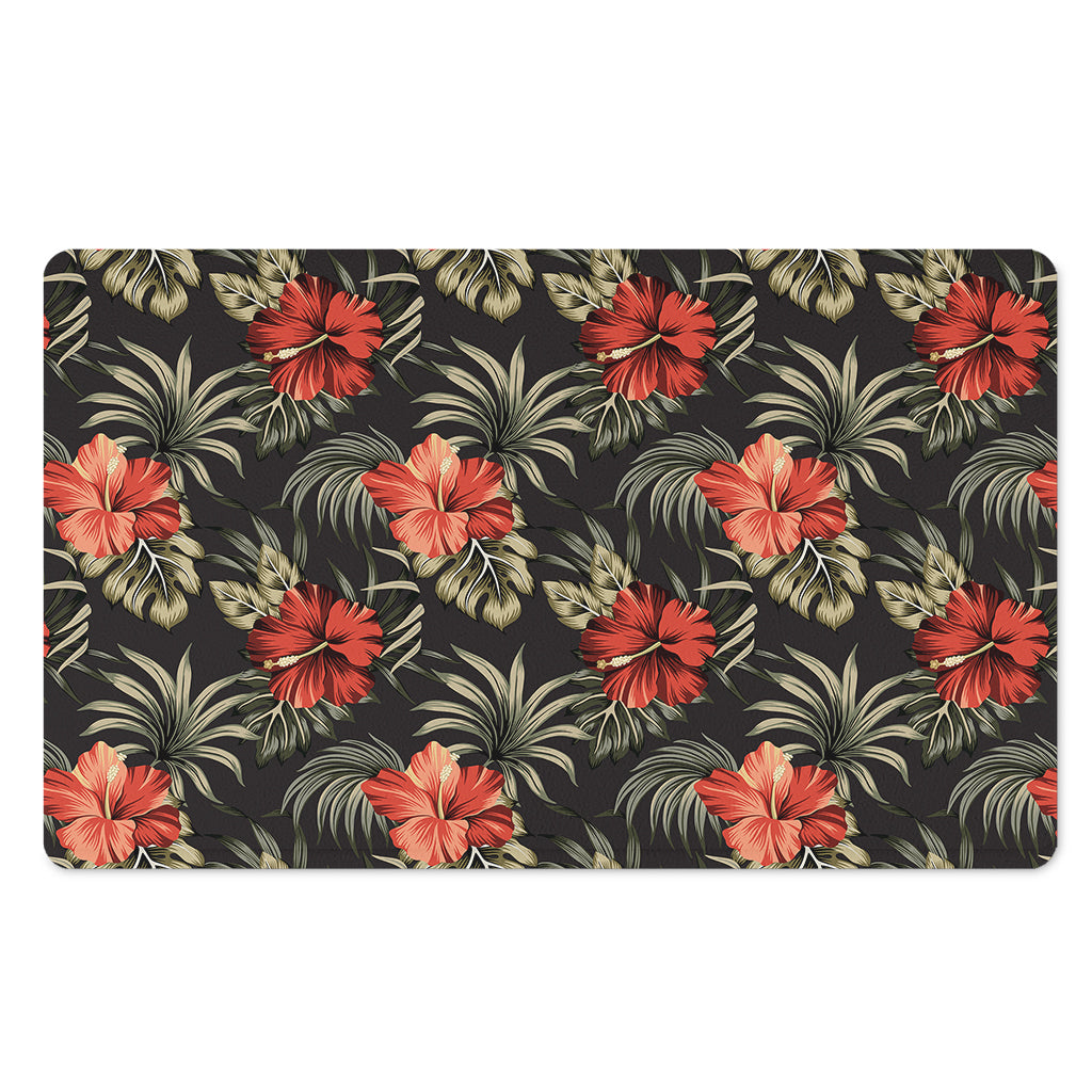 Vintage Tropical Hibiscus Floral Print Polyester Doormat