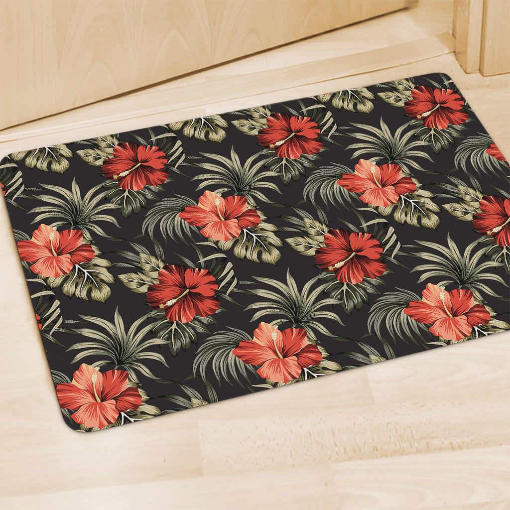 Vintage Tropical Hibiscus Floral Print Polyester Doormat