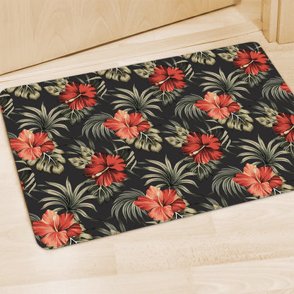 Vintage Tropical Hibiscus Floral Print Polyester Doormat