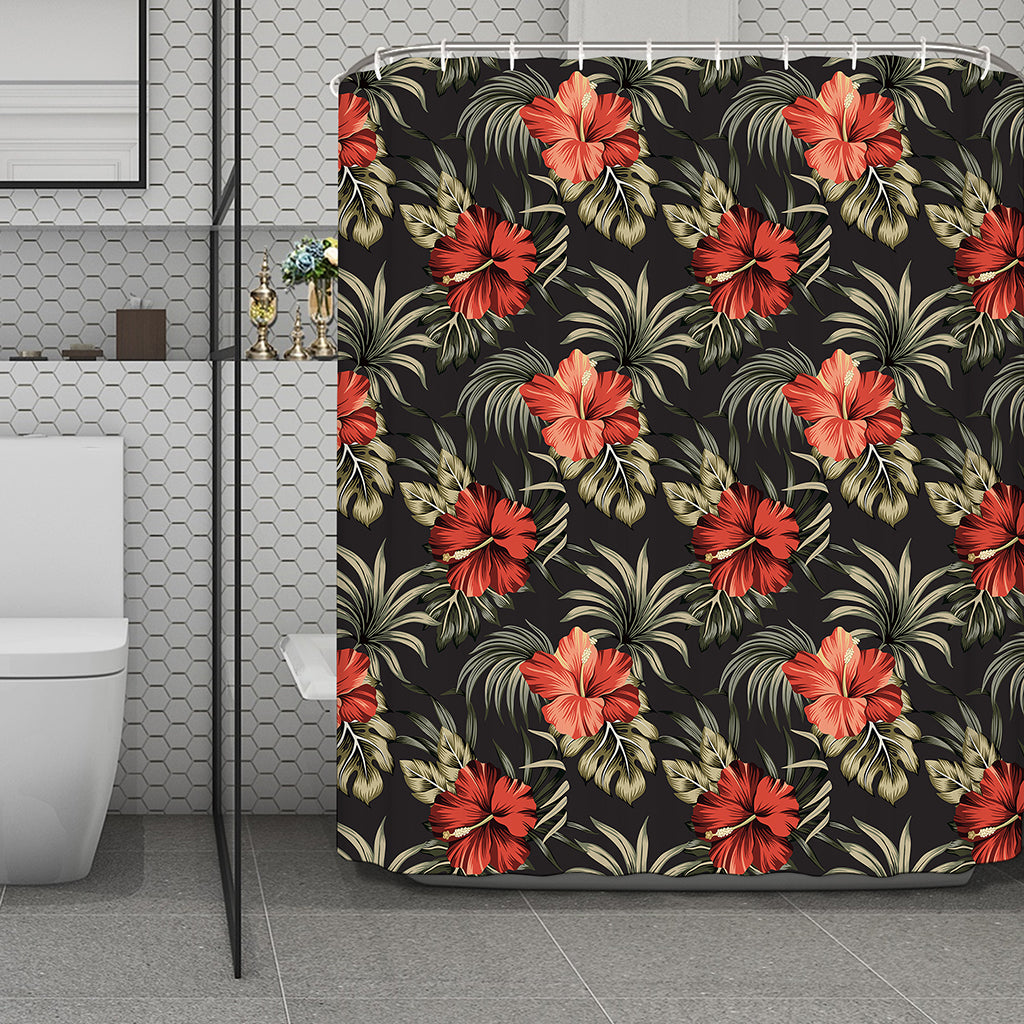 Vintage Tropical Hibiscus Floral Print Polyester Shower Curtain