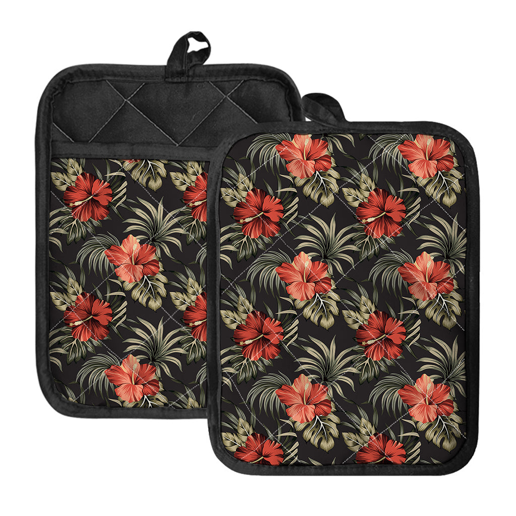 Vintage Tropical Hibiscus Floral Print Pot Holders With Pocket