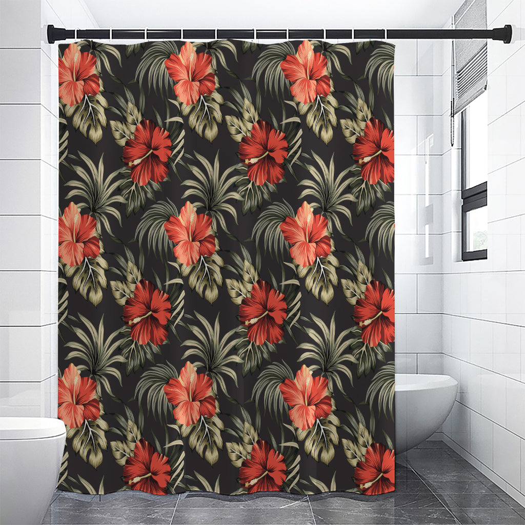 Vintage Tropical Hibiscus Floral Print Premium Shower Curtain