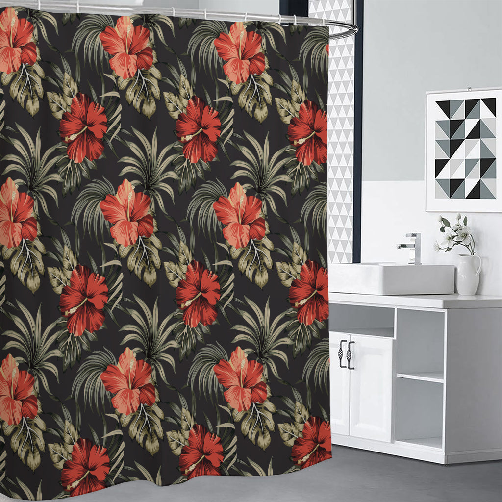 Vintage Tropical Hibiscus Floral Print Premium Shower Curtain