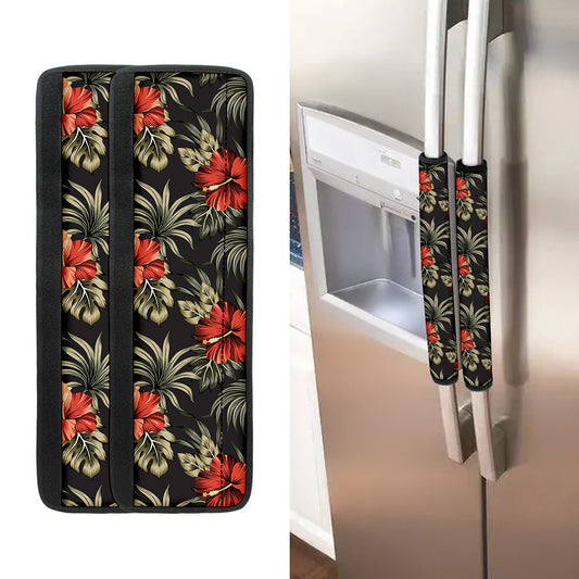 Vintage Tropical Hibiscus Floral Print Refrigerator Handle Covers