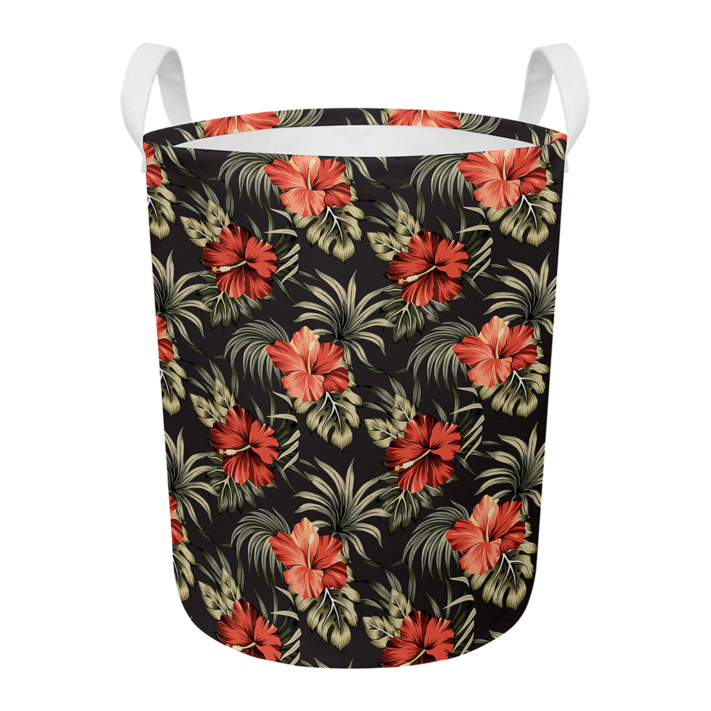 Vintage Tropical Hibiscus Floral Print Round Laundry Basket