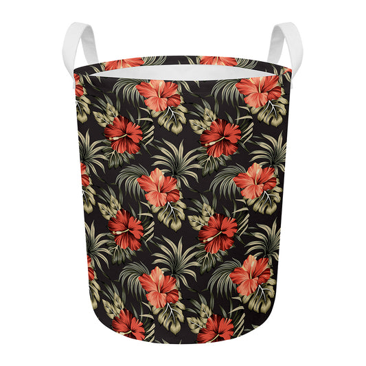 Vintage Tropical Hibiscus Floral Print Round Laundry Basket