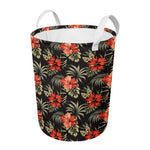 Vintage Tropical Hibiscus Floral Print Round Laundry Basket