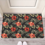 Vintage Tropical Hibiscus Floral Print Rubber Doormat