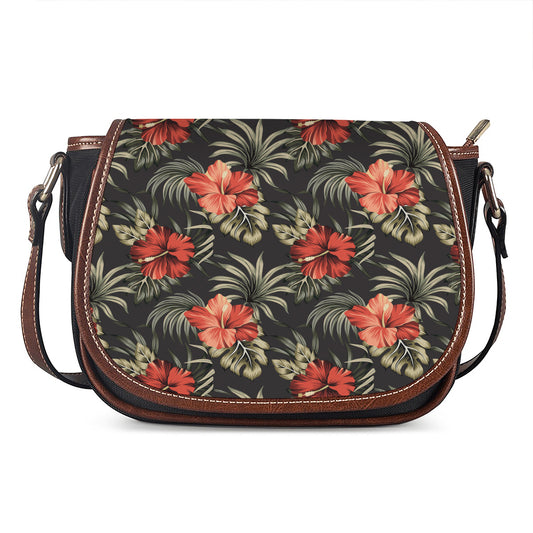 Vintage Tropical Hibiscus Floral Print Saddle Bag