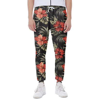 Vintage Tropical Hibiscus Floral Print Scuba Joggers