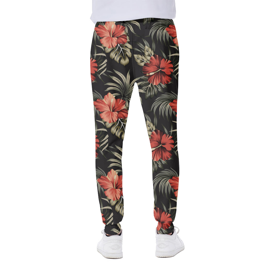 Vintage Tropical Hibiscus Floral Print Scuba Joggers