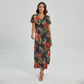 Vintage Tropical Hibiscus Floral Print Short Sleeve Maxi Dress