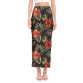Vintage Tropical Hibiscus Floral Print Side Slit Maxi Skirt