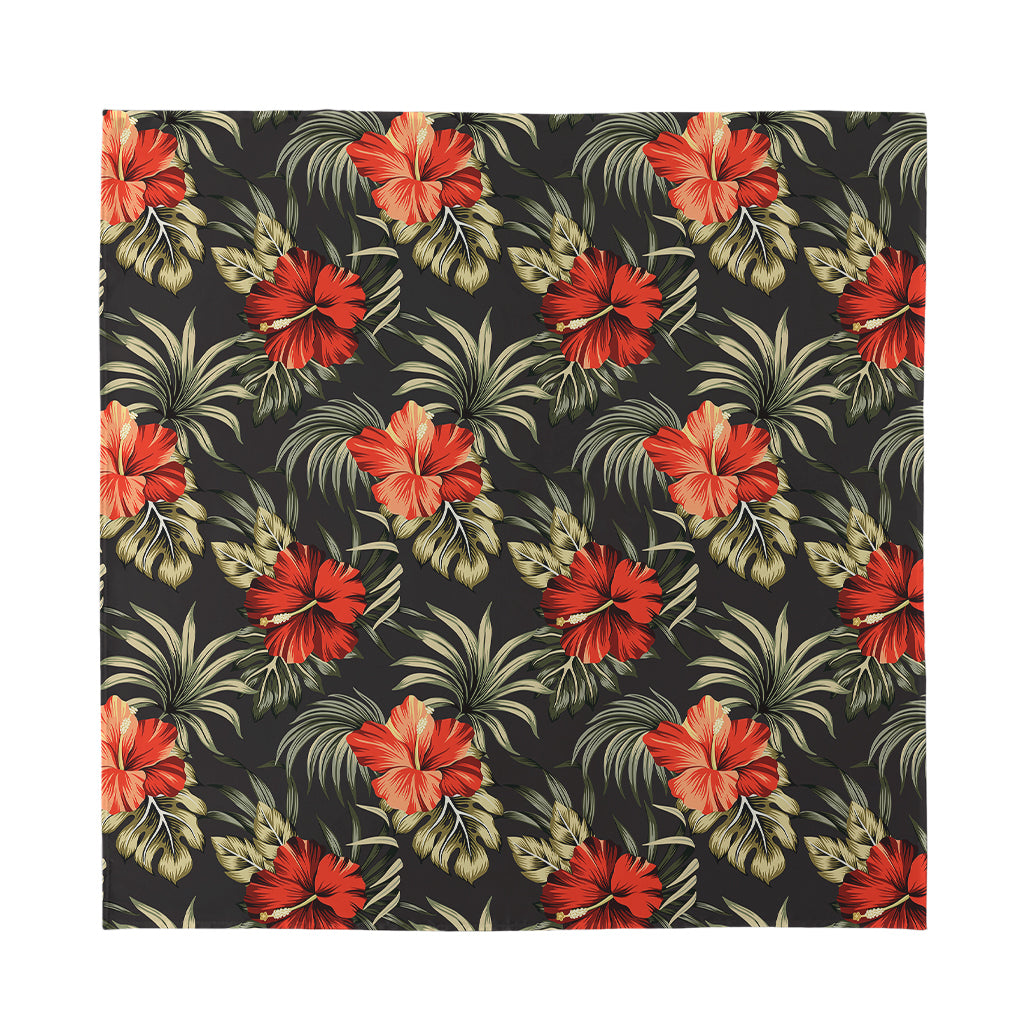 Vintage Tropical Hibiscus Floral Print Silk Bandana