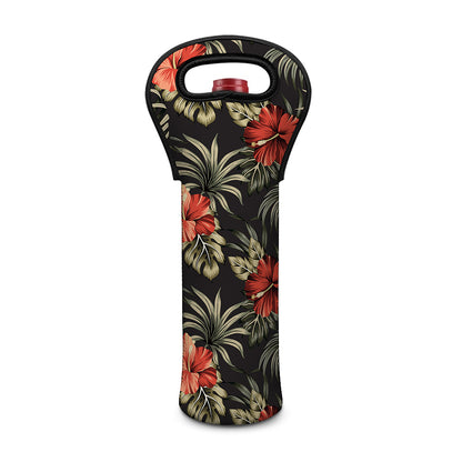 Vintage Tropical Hibiscus Floral Print Single Neoprene Wine Tote