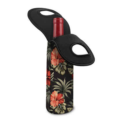 Vintage Tropical Hibiscus Floral Print Single Neoprene Wine Tote