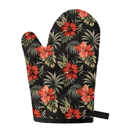 Vintage Tropical Hibiscus Floral Print Single Oven Mitt