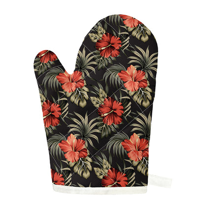 Vintage Tropical Hibiscus Floral Print Single Oven Mitt