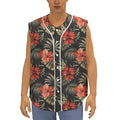 Vintage Tropical Hibiscus Floral Print Sleeveless Baseball Jersey