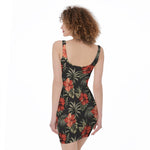 Vintage Tropical Hibiscus Floral Print Sleeveless Bodycon Dress