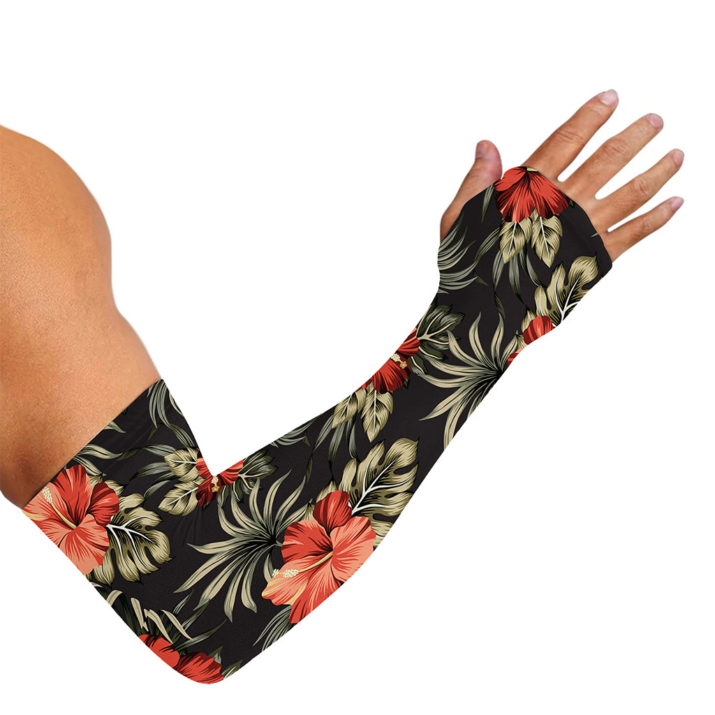 Vintage Tropical Hibiscus Floral Print Sun Protection Arm Sleeves