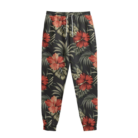 Vintage Tropical Hibiscus Floral Print Sweatpants