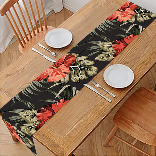 Vintage Tropical Hibiscus Floral Print Table Runner