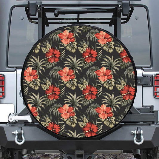 Vintage Tropical Hibiscus Floral Print Tire Cover