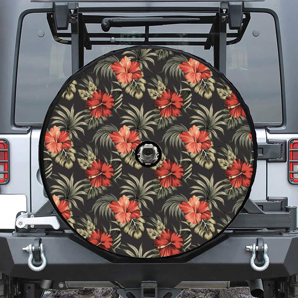 Vintage Tropical Hibiscus Floral Print Tire Cover With Camera Hole