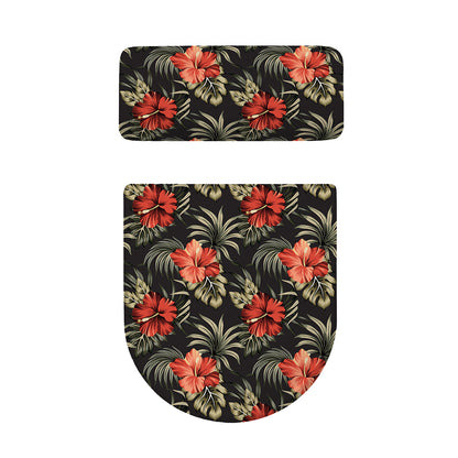 Vintage Tropical Hibiscus Floral Print Toilet Lid And Tank Cover Set
