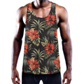 Vintage Tropical Hibiscus Floral Print Men's Workout Tank Top