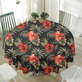 Vintage Tropical Hibiscus Floral Print Waterproof Round Tablecloth