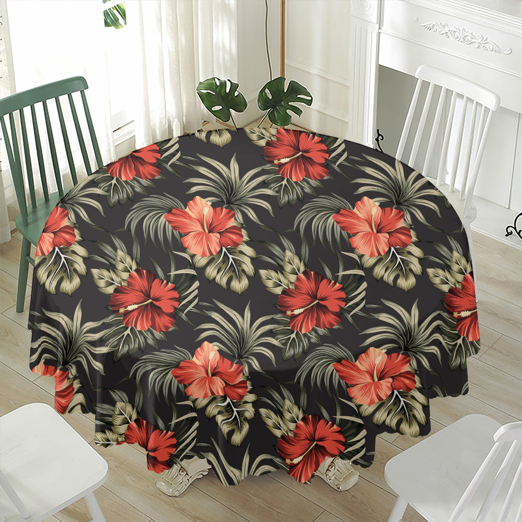 Vintage Tropical Hibiscus Floral Print Waterproof Round Tablecloth