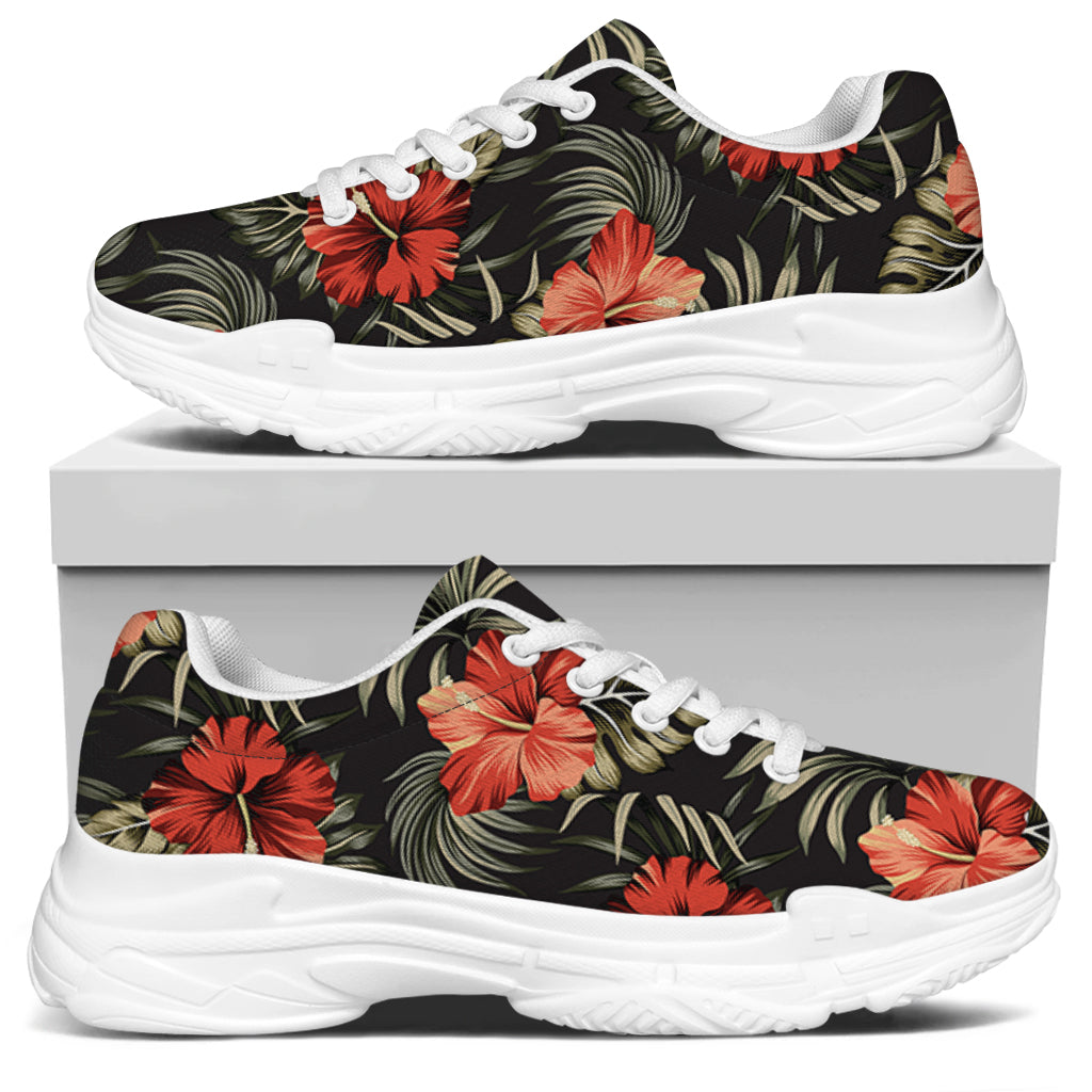 Vintage Tropical Hibiscus Floral Print White Chunky Shoes