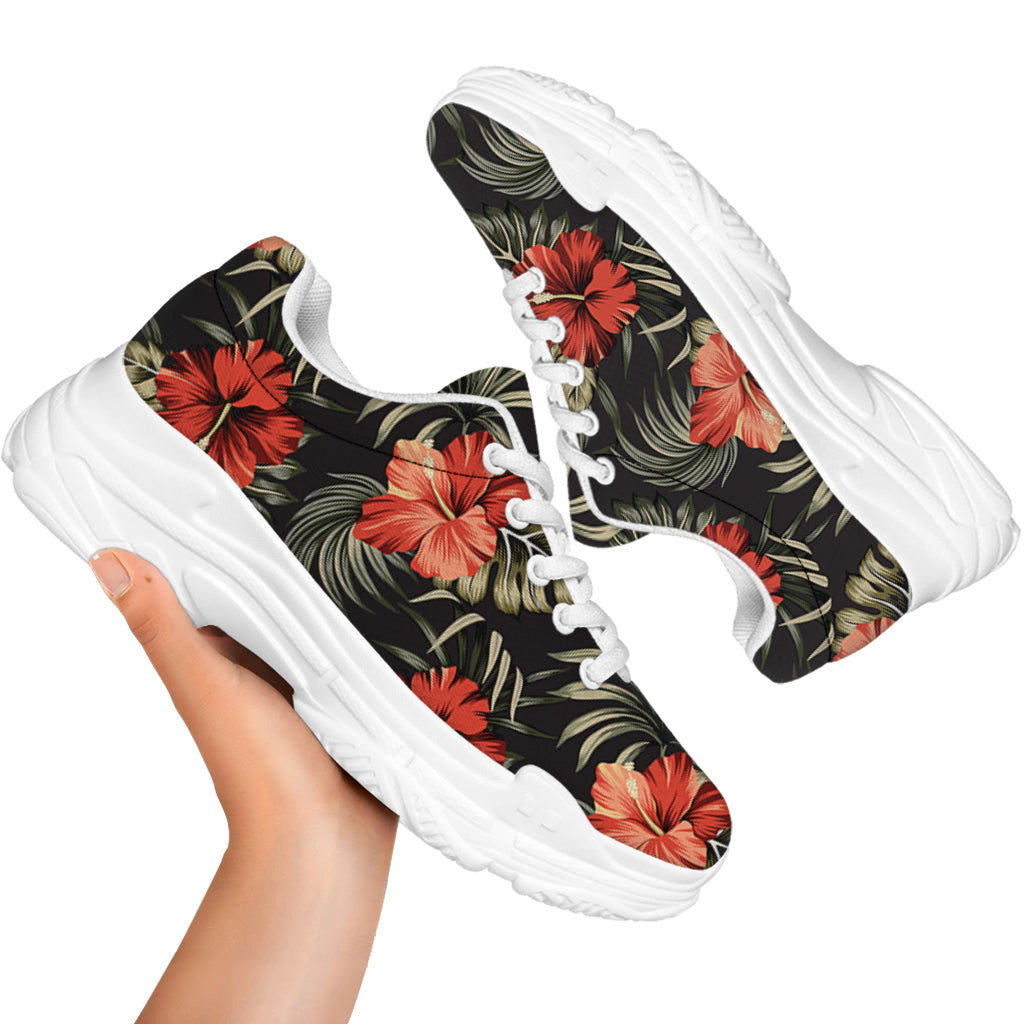 Vintage Tropical Hibiscus Floral Print White Chunky Shoes