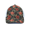 Vintage Tropical Hibiscus Floral Print White Mesh Trucker Hat