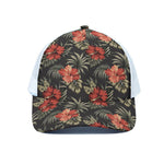 Vintage Tropical Hibiscus Floral Print White Mesh Trucker Cap