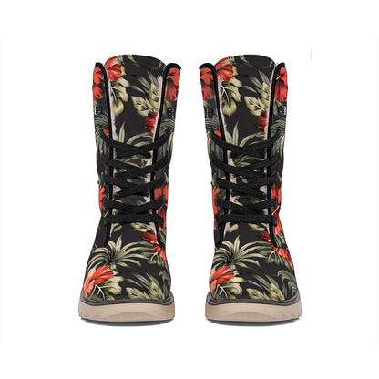 Vintage Tropical Hibiscus Floral Print Winter Boots