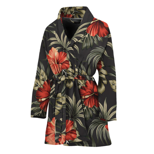 Vintage Tropical Hibiscus Floral Print Women's Bathrobe