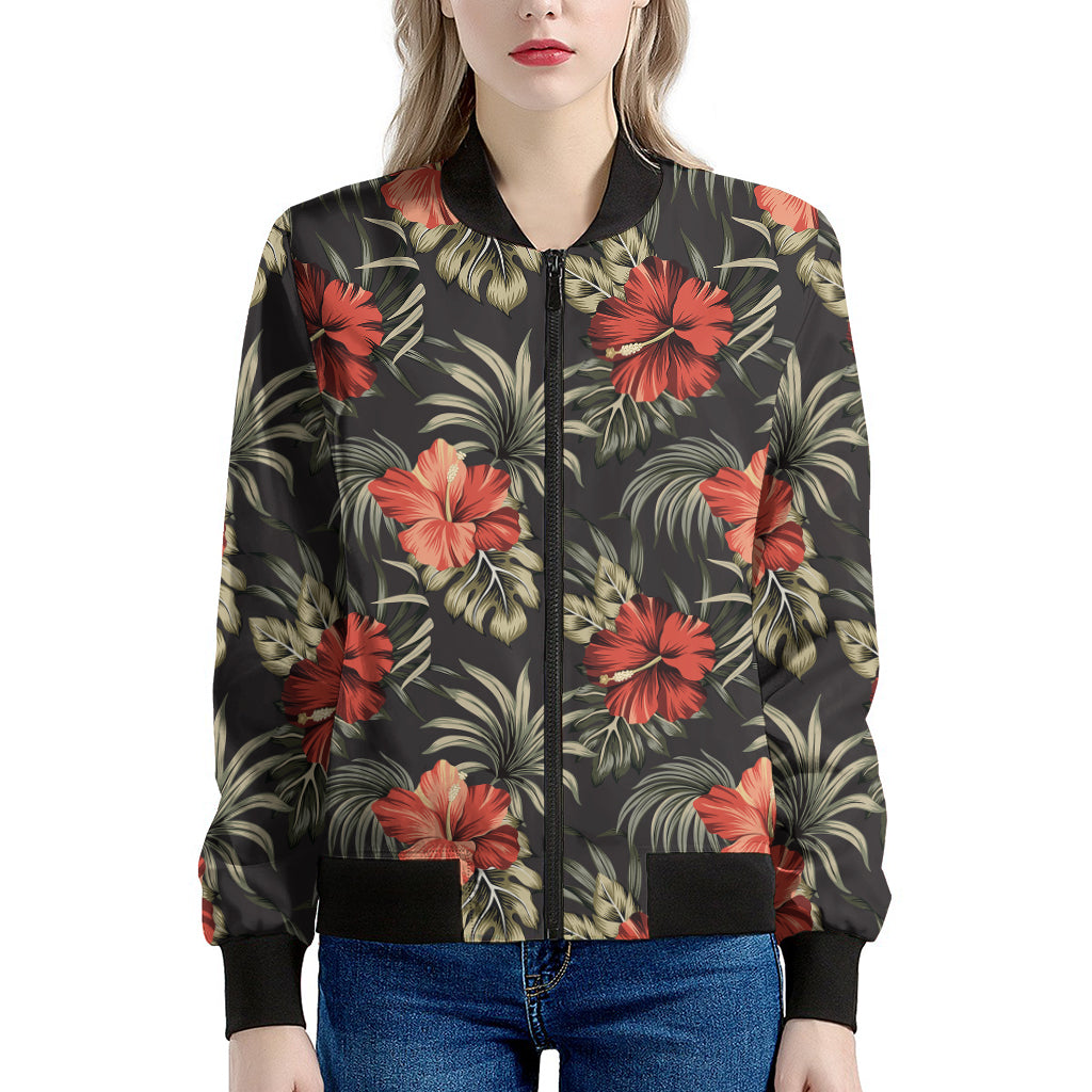 Vintage Tropical Hibiscus Floral Print Women's Bomber Jacket