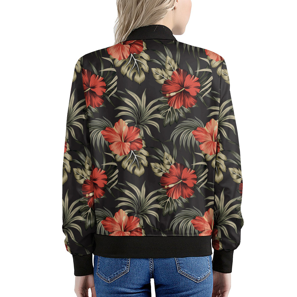 Vintage Tropical Hibiscus Floral Print Women's Bomber Jacket