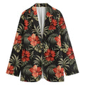 Vintage Tropical Hibiscus Floral Print Women's Cotton Blazer