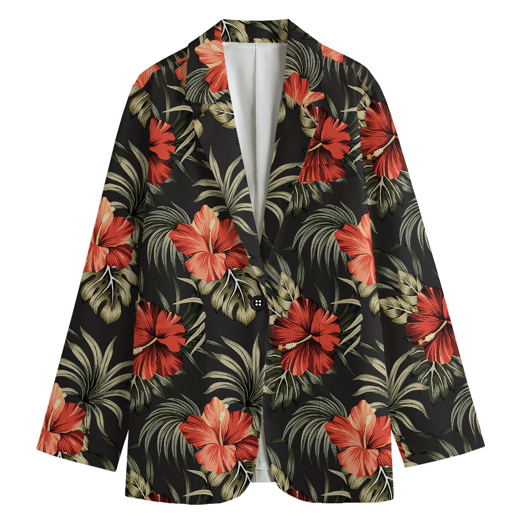 Vintage Tropical Hibiscus Floral Print Women's Cotton Blazer
