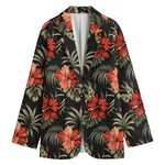 Vintage Tropical Hibiscus Floral Print Women's Cotton Blazer