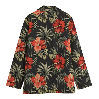 Vintage Tropical Hibiscus Floral Print Women's Cotton Blazer