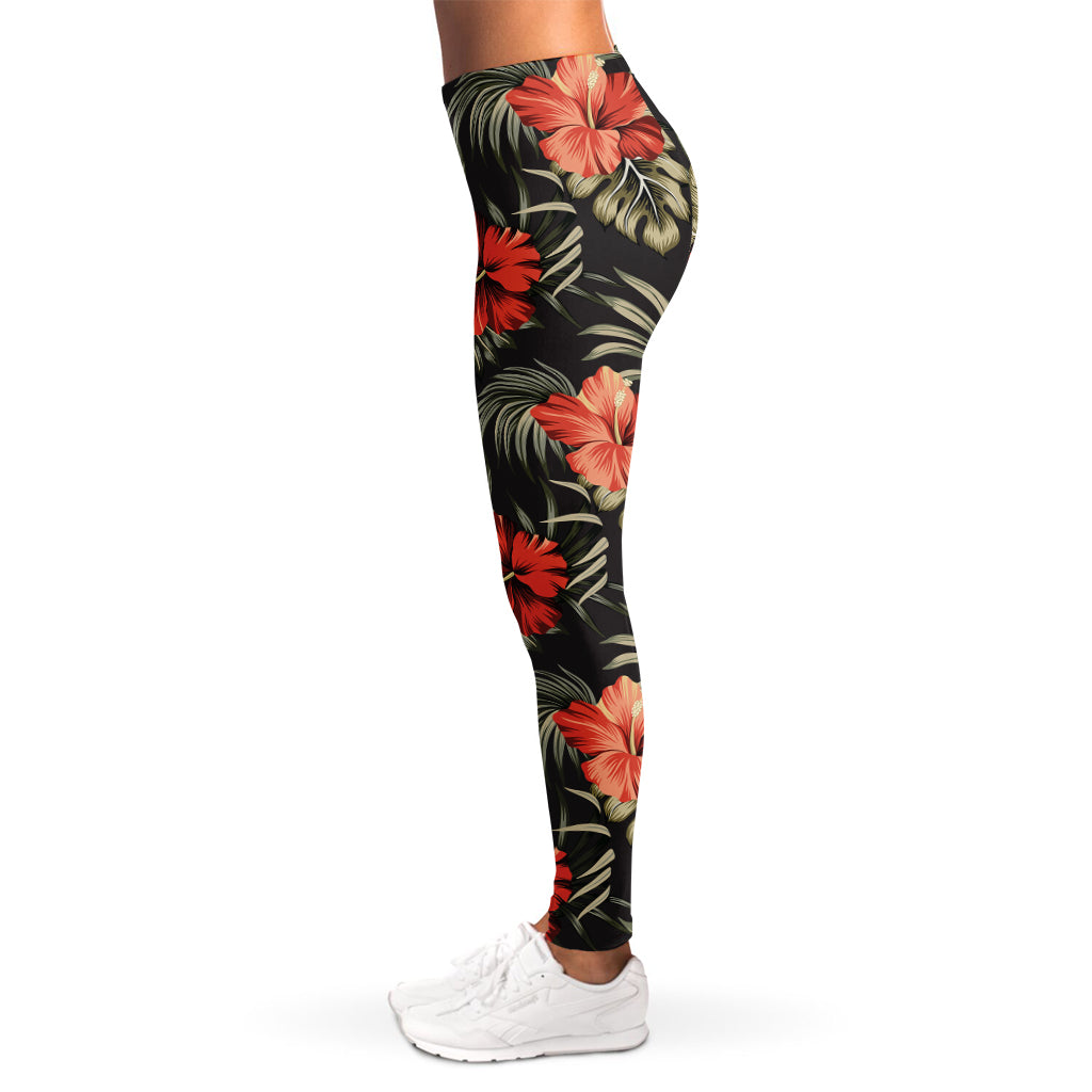 Vintage Tropical Hibiscus Floral Print Women's Leggings