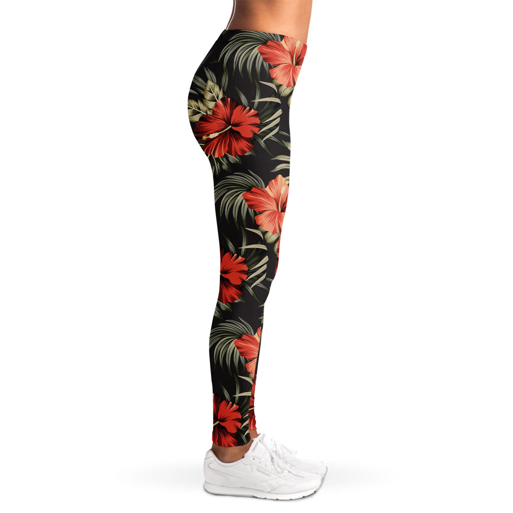 Vintage Tropical Hibiscus Floral Print Women's Leggings