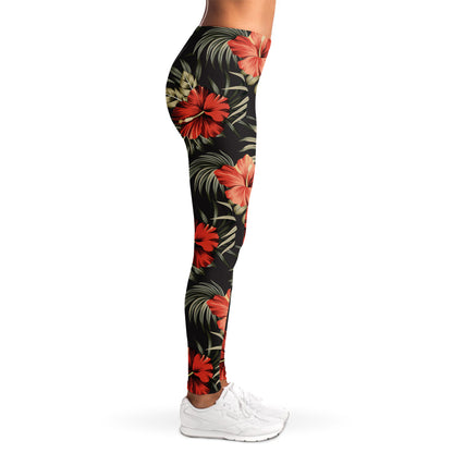Vintage Tropical Hibiscus Floral Print Women's Leggings